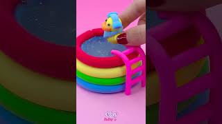 How To Make Mini Rainbow Swimming Pool with Cute Duck and Slime #shorts  #diy #polymerclay