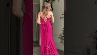 Hermione Prom 1061 - Pink Satin Prom Dress with Corset Back & Leg Split