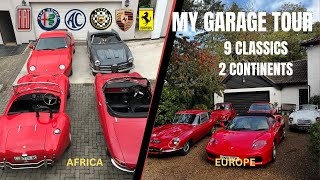 Garage tour of my 9 Classics spread over 2 Continents - ACCobra, Etype, Ferrari, Alfa, Fiat, MG