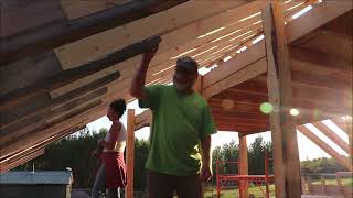 Installing The Last Two Rafters On This Section Of Our Off Grid Homestead Post And Beam Building