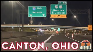 Canton and Massillon, Ohio Freeways at Night (I-77, US-62, US-30, OH-21)