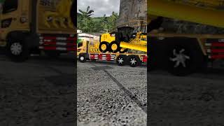 Ugal-ugalan😱 MOD hino selfloader  muatan grader CAT 140-m 🚧 || MOD BUSSID