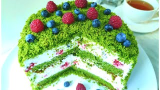 ТОРТ ИЗ ШПИНАТА /Невероятно красивый торт/ Зеленый бисквит/ Green Cake/Natural colouring