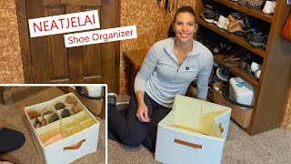 NEATJELAI Shoe Organizer, with clear lid and handles #shoeorganizer #shoebox #organization