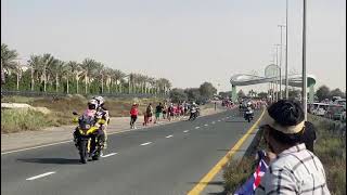 Cyclists pass through a section of the 165km Dubai Stage : Feb 2021