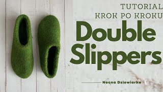 Ciepłe filcowane kapcie na drutach | prosty tutorial krok po kroku | Doble Tøfler/Double Slippers