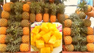 High efficiency Cutting skill | fruit NINJA cutting | very Fast Pineapple slice Bd street