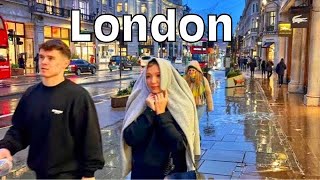 Rain Vibes In Central London: Bustling Streets | London Winter Walk 2023