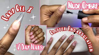 Short Valentines Nails! | GEL X V-Day Glitter Mix Nails! | Encapsulated Custom Glitter Mix!