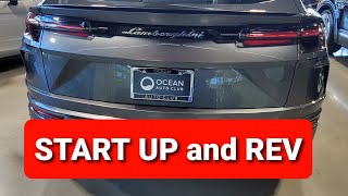 Revving a Lamborghini Urus inside the dealership