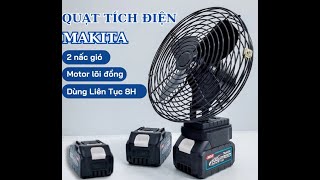 Quạt Tích Điện Pin 10 Cell Dùng Liên Tục 8H, Quạt Pin Makita Để Bàn 2 Cấp Độ Gió Siêu Mát