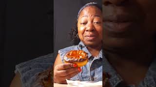 ASMR eating a Boston cream donut