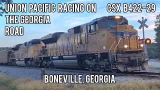 [4k] Union Pacific Races Along The Georgia Road, CSX B422-29, Boneville, Georgia - 08-30-2024