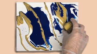 Abstract Acrylic Pour Painting - Blue and Gold