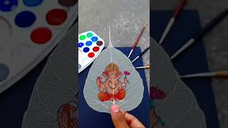 गणपती बाप्पा मोरया🌷 #ganesha # #reels #shorts #art #leaf #watercolour #painting #skeletonleaf #short