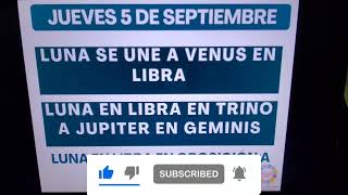 📌📅Jueves 5 de Septiembre. Venus y luna se unen en Libra. Que nos deparan los astros el día de hoy? 📌