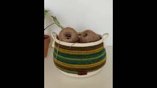 Green basket with handles Cotton rope basket