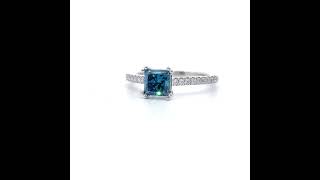 1.20 Carat Fancy Blue Diamond Solitaire & Pavé White Diamond Ring in 14k White Gold