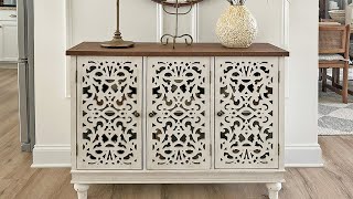 Retro Distressed Hollow-Carved Storage Cabinet-White