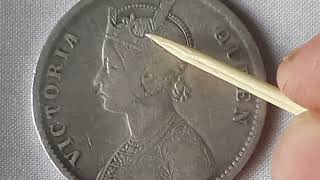 Silver 1 Rupee coin of british india ruler Victoria Queen of 1862 of Calcutta mint (Type A/3/0/0)