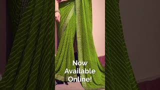 Green White Leheriya Printed Embroidered Poly Georgette Leheriya Saree #viralvideo #trending #viral