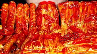 ASMR ऑक्टोपस, मशरूम jamur pedas Spicy Enoki Mushroom 매운 낙지와 팽이버섯