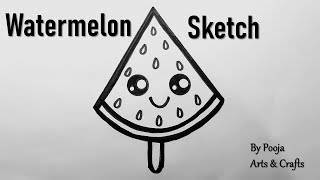 How to draw cute watermelon sketch | Easy watermelon sketch | Watermelon sketch art | Easy drawing