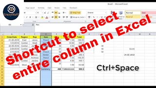 Excel Shortcut to select entire column| Excel Shortcuts | Keyboard shortcuts