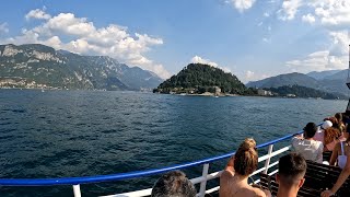 Ferry across Lake Como from Varenna, Italy to Bellagio. 4K