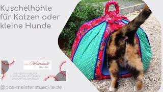 handgefertigte Kuschelhöhle für Katzen und kleine Hunde rot grün personalisiert Pavillon