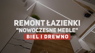 Remont łazienki (biel i drewno) - montaż mebli