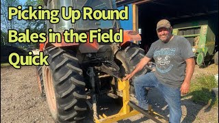 Using Front and Rear Bale Spear to Gather Round Bales from the Hay Field