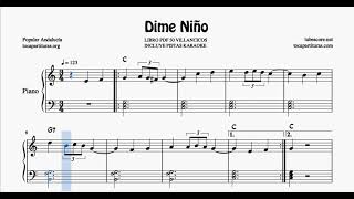 Dime niño Partitura de Piano Muy Fácil con Acordes Villancico Principiantes