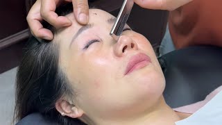 💈ASMR | Remove fuzz and dead skin from a beauty's face. 🪒 Superb shaving!