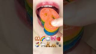 ASMR EMOJI FOOD 🥨🌈🫖🎀🍓🧜‍♀️🐏🧸🧸🐾 이모지 먹방 (sped up)