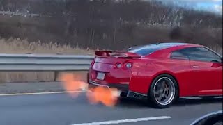 GTR with Hre wheels and Straightpiped (FLAMES!)