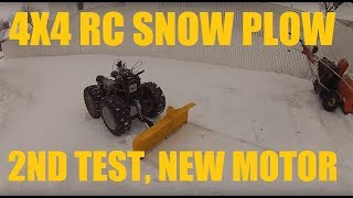 Homemade RC 4x4 Snow Plow 2nd test with new motor