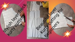 stylish 🍁layer kurty cutting ✂️ for beginners very easy #fashion #kurtifashiondesign #layerkurty