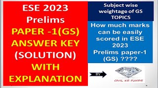 ESE 2023 PRELIMS PAPER-1(GS PAPER) ANSWER KEY | ESE 2023 PRELIMS PAPER-1 SOLUTION | IES PRELIMS 2023