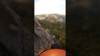 Sara working her way up Table Rock Multi Pitch Trad Climbing #climb #mountains #friends #sunset