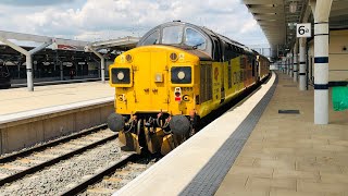 Colas rail class 37 nos 37099 departs derby for derby R.T.C. afer working form March with test train