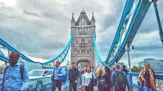 London Rain Walk - Strand to City of London & Tower Bridge | Summer in England, UK | 4K