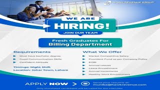 Hiring Fresh Graduate For Billing Department in Hawk Revenue Group Lahore