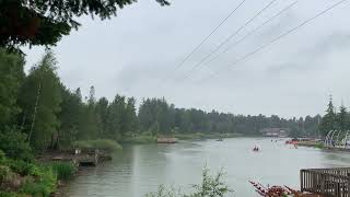 Zip line over the lake at centre Parcs Whinfell forest