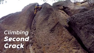 Climbing a 5.10- called Second Crack at Meadow Camp