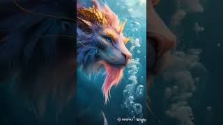 This unusual lion is a fantastic animal with dazzling magical eyes,#art#Mythological #aı #Eat#trend