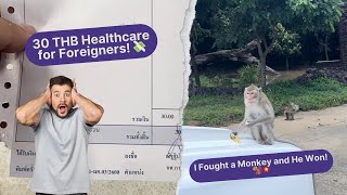 Day 3 Isaan: I Fought a Monkey and He Won! 🐒💥 (30 THB Healthcare) 🇹🇭