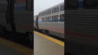 Amtrak Lakeshore limited pulling into Elkhart station with a friendly conductor