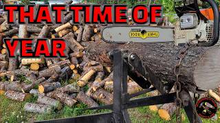 Cutting Firewood for Winter in Newfoundland: Preparing Logs for the Wood Stove