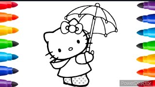 Hello Kitty with Umbrella Drawing, Painting & Coloring For Kids and Toddlers_ ABCD Songs